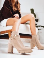 Dámské semišové kozačky na podpatku béžové FashionStreet ZY1265