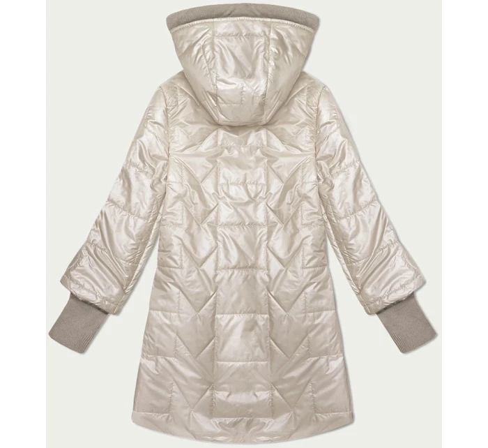 Světle béžová prošívaná bunda s ozdobnými stahovacími lemy model 21335575 - S'WEST Světle béžová prošívaná bunda s ozdobnými stahovacími lemy model 21335575 - S'WEST