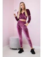 Velurová souprava s nápisem Queen tmavě růžová Velurová souprava s nápisem Queen tmavě růžová