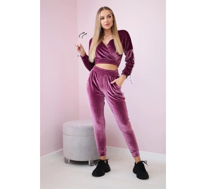 Velurová souprava s nápisem Queen tmavě růžová Velurová souprava s nápisem Queen tmavě růžová