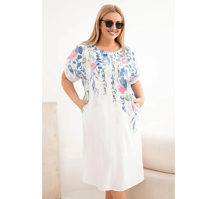 Dámské viskózové šaty Plus Size s krátkým rukávem a rozparky po stranách bílá