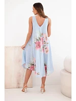 Dámské bavlněné oversize šaty s výstřihem do V a květinovým potiskem modrá Dámské bavlněné oversize šaty s výstřihem do V a květinovým potiskem modrá