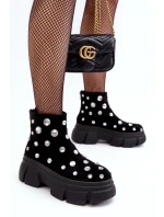 Kožené semišové zateplené obuv s krystaly D A Černé Damskie model 21636887 - S.Barski