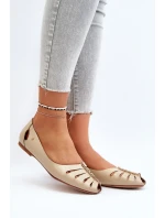 model 21650286 Pohodlné Dámské Kožené Baletky Beige - Zazoo