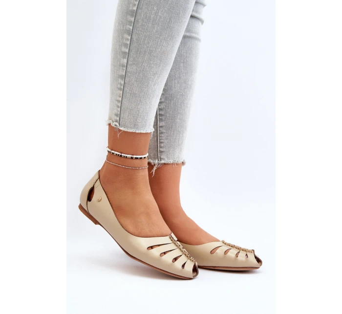 model 21650286 Pohodlné Dámské Kožené Baletky Beige - Zazoo