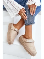 Dámské pantofle zateplené kožíškem na platformě béžové model 21671330 - Boto