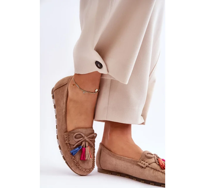 Semišové Mokasíny S Mašlí A Třásněmi Tmavě béžová Dorine Semišové Mokasíny S Mašlí A Třásněmi Tmavě béžová Dorine