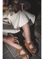 Dětské sandály na korkové platformě, zapínání na suchý zip, Camel Rorria