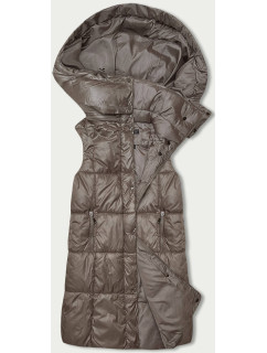 Jednoduchá dámská vesta v barvě mocca s kapucí (YP-22072-5)