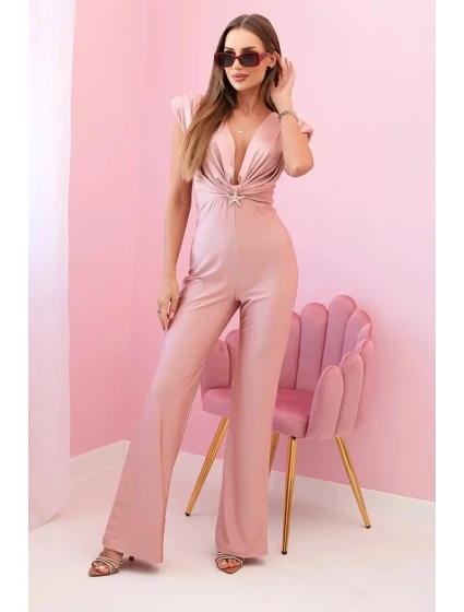 Dámský overal s ozdobným zavazováním v pase pudrově růžová