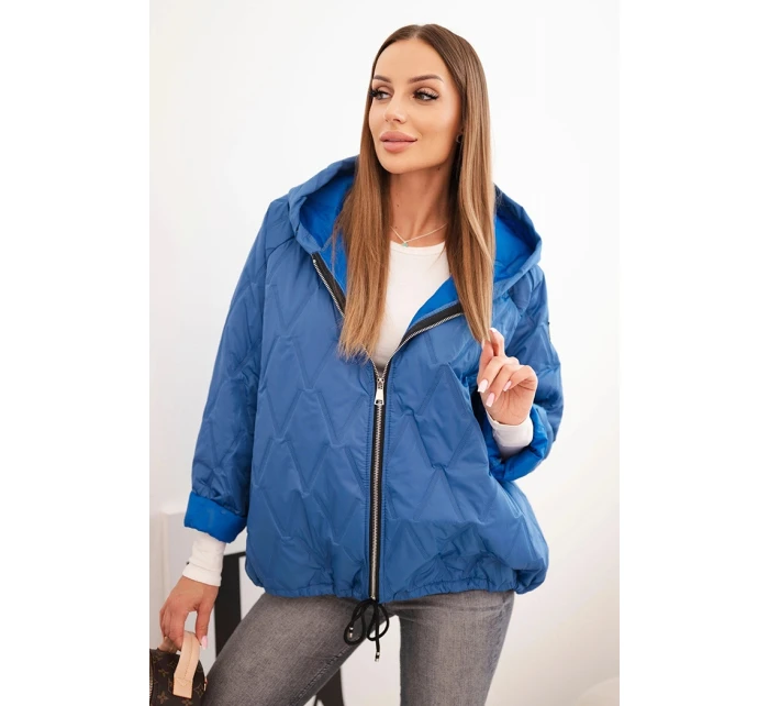 Dámská prošívaná bunda s kapucí džínová modrá