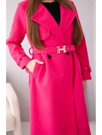 Dámský kabát s páskem a zlatými přezkami fuchsiová Dámský kabát s páskem a zlatými přezkami fuchsiová