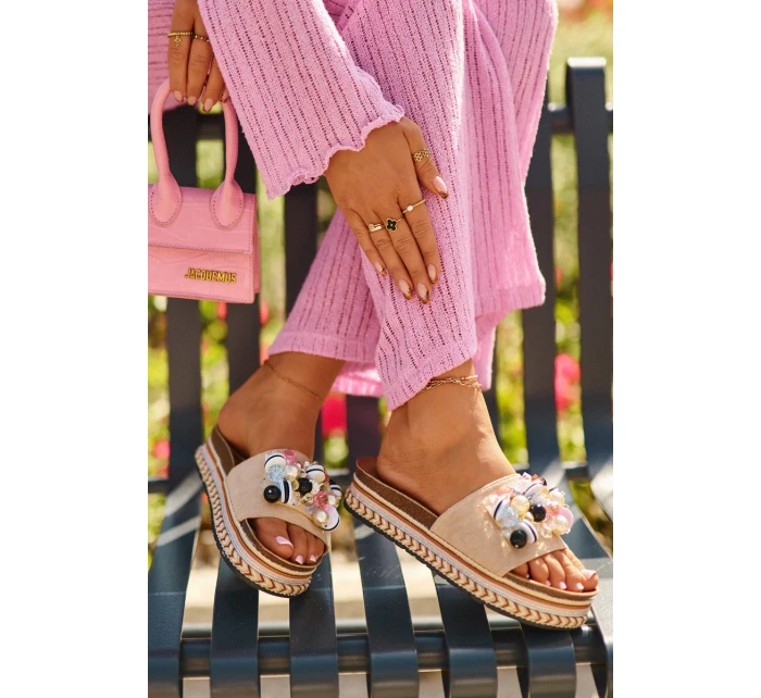 Dámské sandály na platformě s ozdobami S.Barski HY077 béžové