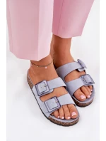 Dámské sandály s přezkami na korkové podrážce modré Sercele Dámské sandály s přezkami na korkové podrážce modré Sercele