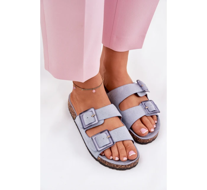 Dámské sandály s přezkami na korkové podrážce modré Sercele Dámské sandály s přezkami na korkové podrážce modré Sercele