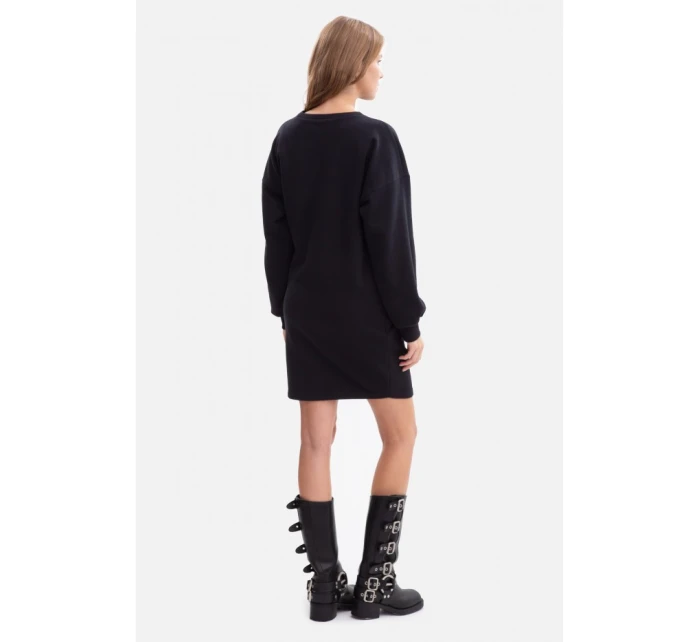 B298 Pletené šaty s bočními záhyby - černé