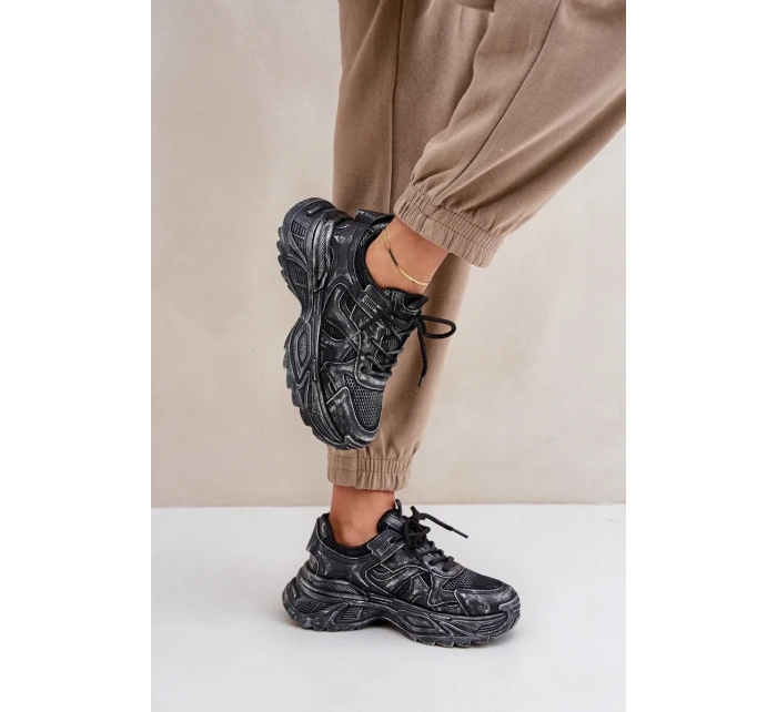 Dámské tenisky s odřením na platformě černé Seladwen Dámské tenisky s odřením na platformě černé Seladwen