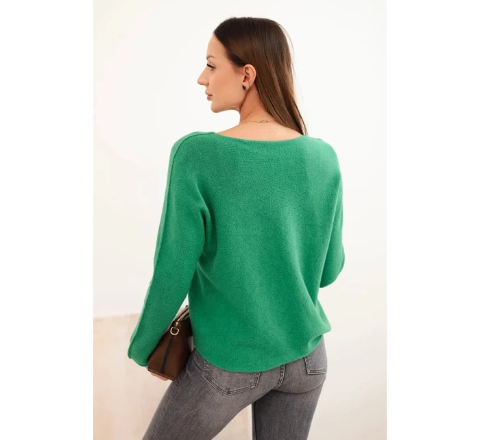 Svetr dámský z viskózy s výstřihem do V zelený
