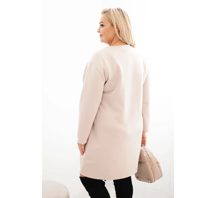 Dámské šaty Plus Size model 21486222 s kapsou a rukávem 3/4 béžový - K-Fashion