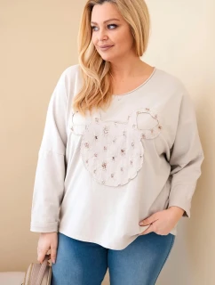 Dámská bavlněná blůza Plus Size s výstřihem do V béžová