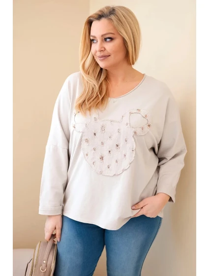 Dámská bavlněná blůza Plus Size s výstřihem do V béžová