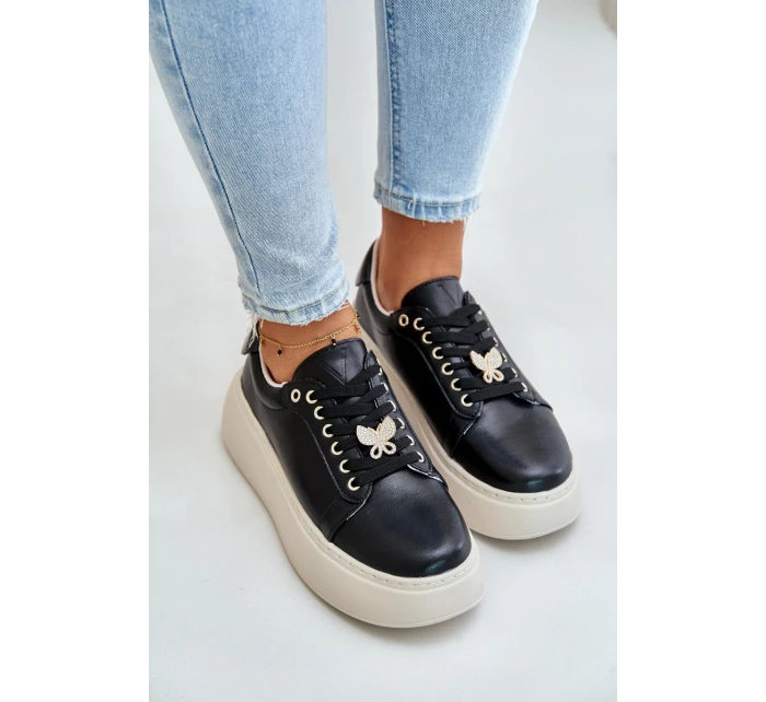 Kožené Dámské Sneakersy Na Platformě S  Černé model 21675586 - VINCEZA