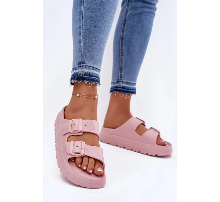 Dámské pěnové pantofle na platformě – růžové