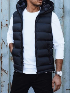 Pánská prošívaná vesta s kapucí tmavě modrá model 21979569 - Dstreet