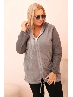 Dámská mikina Plus Size s kapucí a potiskem model 21273644 grafitová - K-Fashion