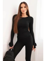 Komplet dámský z pruhované viskózy s dlouhým rukávem a legínami černý