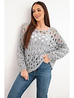 Dámský svetr model 22293738 s ozdobným vzorem a příměsí vlny šedý - K-Fashion