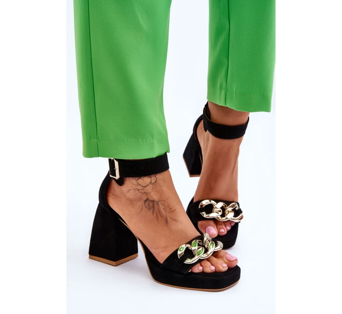 Dámské semišové sandály s podpatky Lewski boty Černá model 21616060 - Boto Dámské semišové sandály s podpatky Lewski boty Černá model 21616060 - Boto