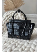 Lakovaná kabelka kufřík s rytím NOBO BAG5810-M20 Černá