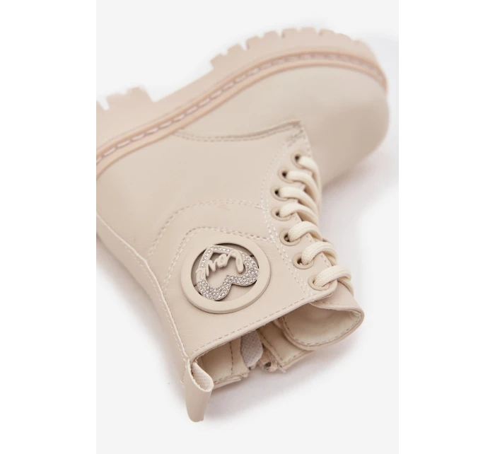 Dívčí kotníkové boty s s kožešinou LOVE béžové model 21724989 - Boto