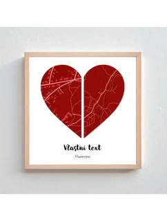 Plakát v rámu - čtverec 20x20 - dvě mapy jako srdce