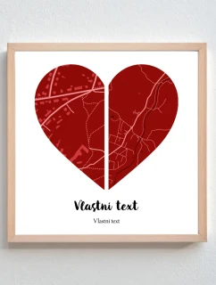 Plakát v rámu - čtverec 20x20 - dvě mapy jako srdce