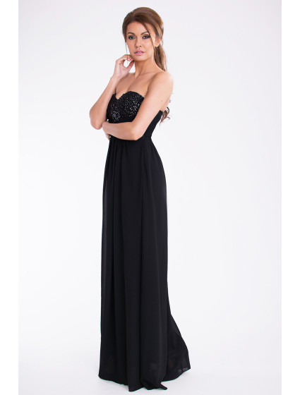 Dámské dlouhé společenské plesové šaty BOOM černé - Černá / M - PINK BOOM