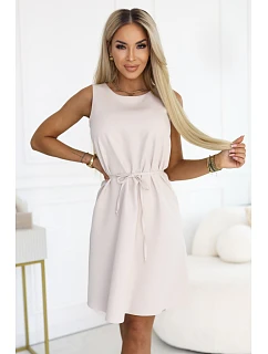 model 22118448 VICTORIA Trapézové šaty bez rukávů s páskem béžové - numoco