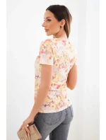 Dámská viskózová žebrovaná halenka s květinovým potiskem žlutá