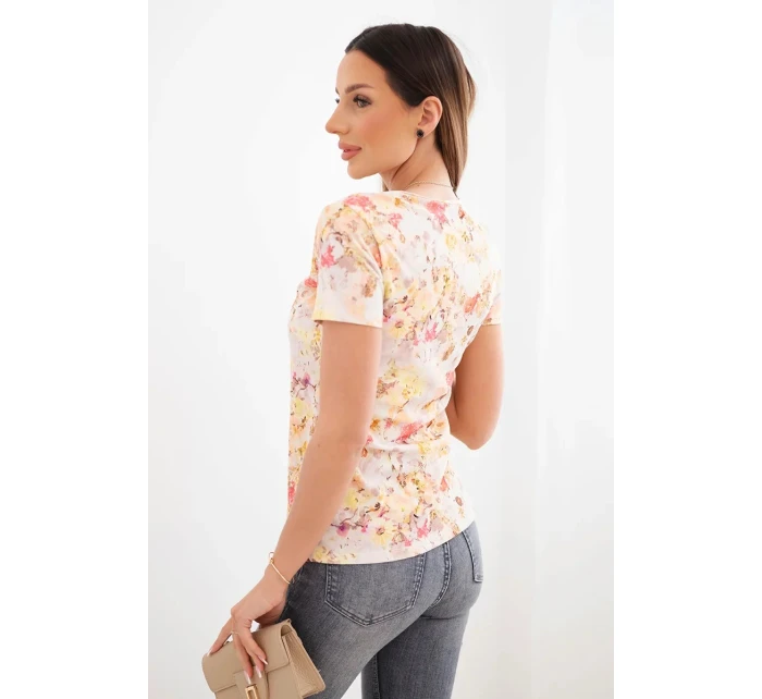 Dámská viskózová žebrovaná halenka s květinovým potiskem žlutá