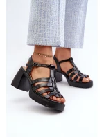 Lakované Kožené Dámské Sandály Na Podpatku Černé model 21658267 - VINCEZA