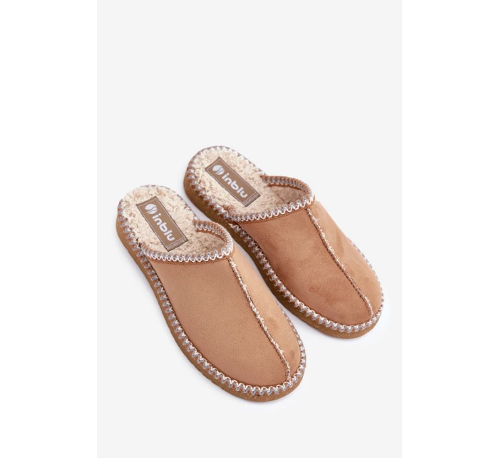 Pohodlná domácí obuv pantofle s výšivkou dámské model 21681289 Camel - Inblu