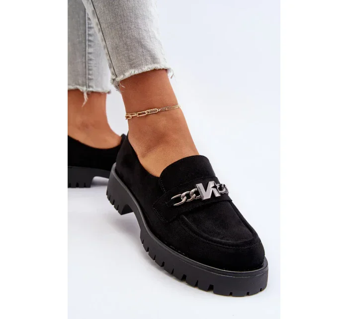 Dámské semišové mokasíny s ozdobou, černá, Loraleima