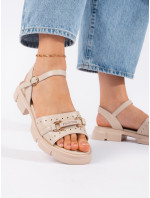 Stylové dámské hnědé  sandály na plochém podpatku