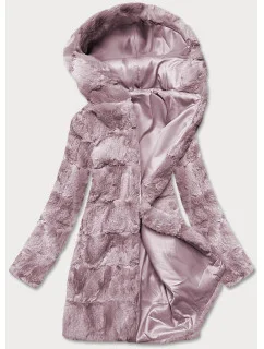 Pudrově růžová dámská bunda-kožíšek s kapucí (br9741-81)