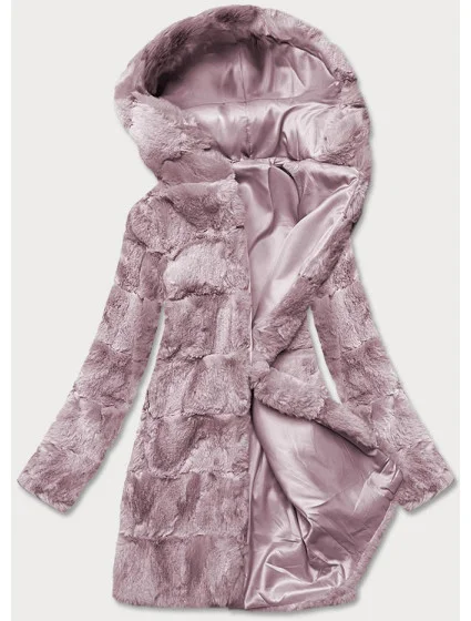 Pudrově růžová dámská bunda-kožíšek s kapucí (br9741-81)