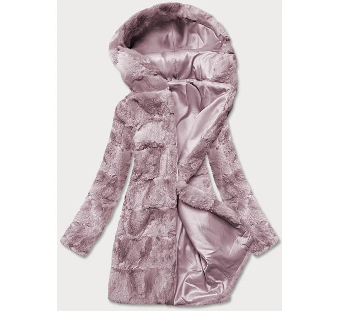 Pudrově růžová dámská bunda-kožíšek s kapucí (br9741-81)