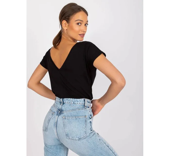 Černé dámské tričko Tshirt basic s výstřihem vzadu Feel Good model 21266659 - Factory Price Černé dámské tričko Tshirt basic s výstřihem vzadu Feel Good model 21266659 - Factory Price