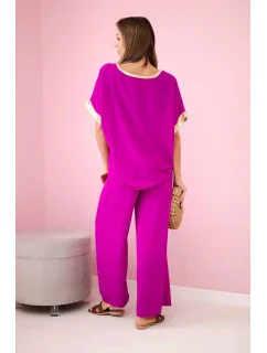 Viskózový komplet se zlatým lemováním tmavě fialová