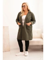 Dámský kabát Plus Size z s kapsami khaki model 21297074 - K-Fashion Dámský kabát Plus Size z s kapsami khaki model 21297074 - K-Fashion